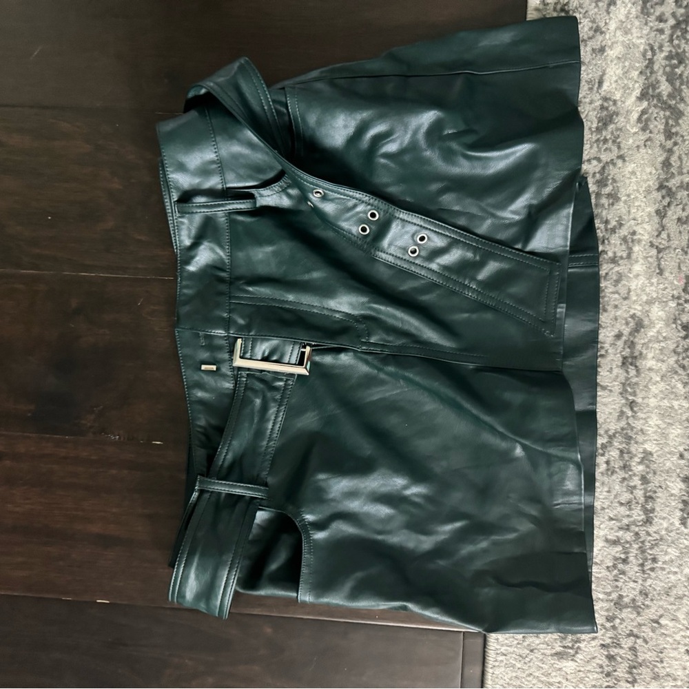 Mustard Seed Dark Green Leather Skirt